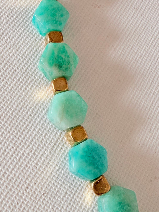 Collar de Amazonita Facetada Hexagonal