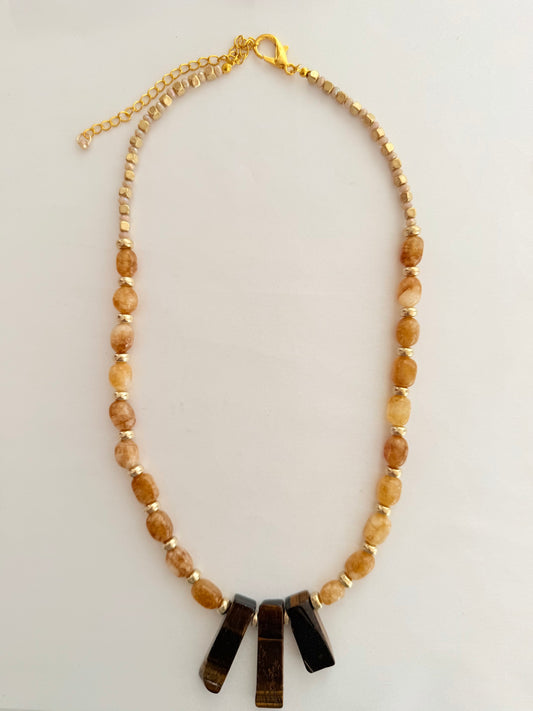 Collar de Citrino Facetado + Ojo de Tigre