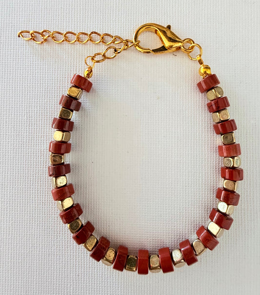 Pulsera de Jaspe Rojo Facetado Cilíndrico