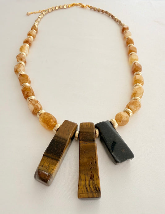 Collar de Citrino Facetado + Ojo de Tigre