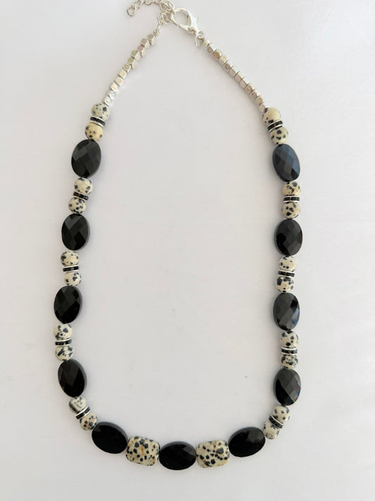 Collar de Jaspe Dálmata + Obsidiana