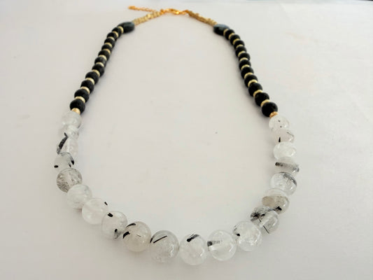 Collar de Cuarzo Rutilo + Piedra Volcánica + Obsidiana