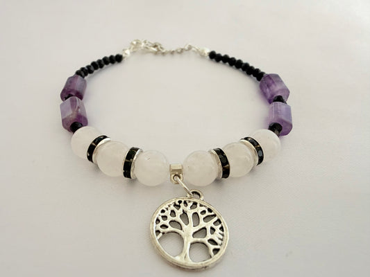 Pulsera de Cuarzo Rosado + Amatista