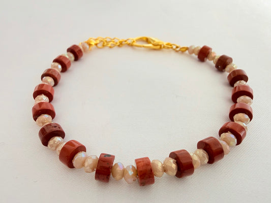 Pulsera de Jaspe Rojo Facetado Cilindrico con café