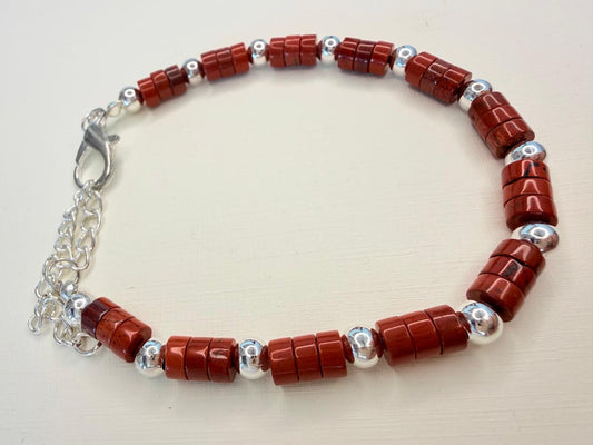 Pulsera de Jaspe Rojo con Plateado